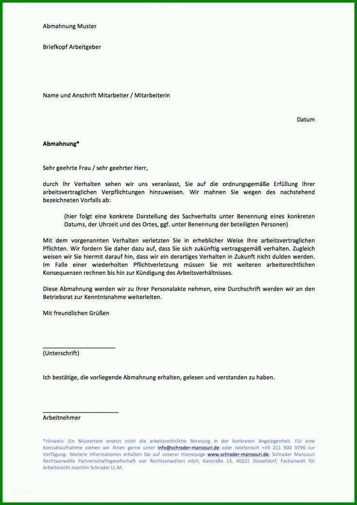 Schockieren Abmahnung Vorlage Arbeitgeber 1240x1753