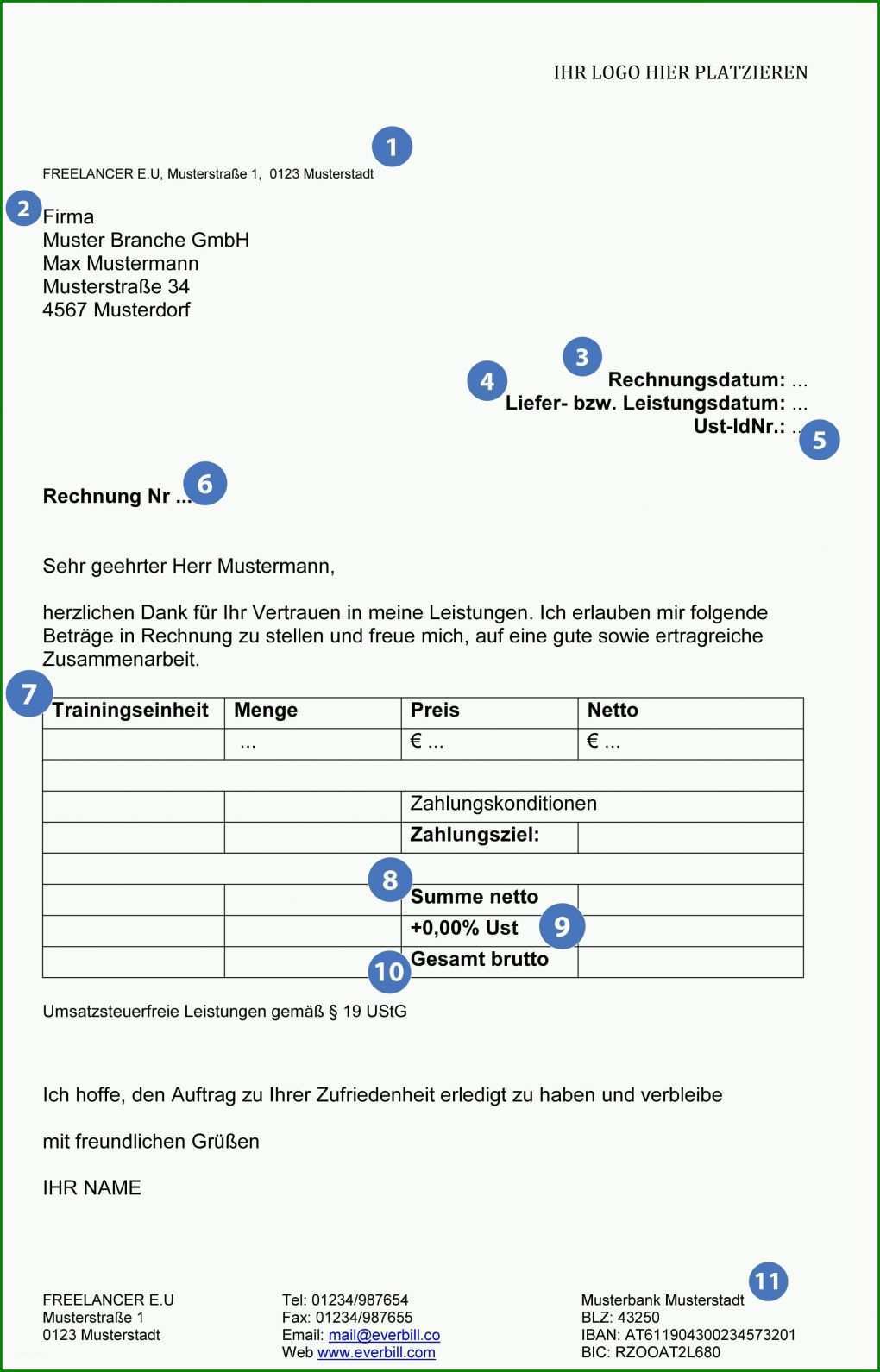 Unvergesslich Privat Rechnung Vorlage 2172x3388