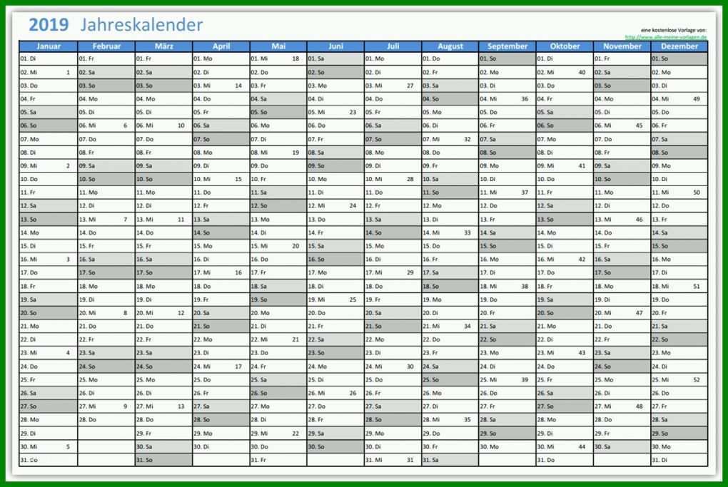 Neue Version Excel Vorlage Kalender 2019 1188x796