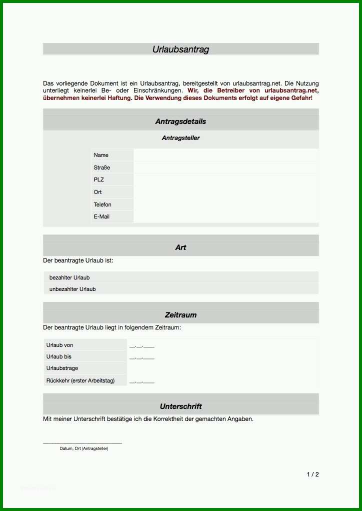 Ausgezeichnet Urlaubsantrag Excel Vorlage Kostenlos 724x1022