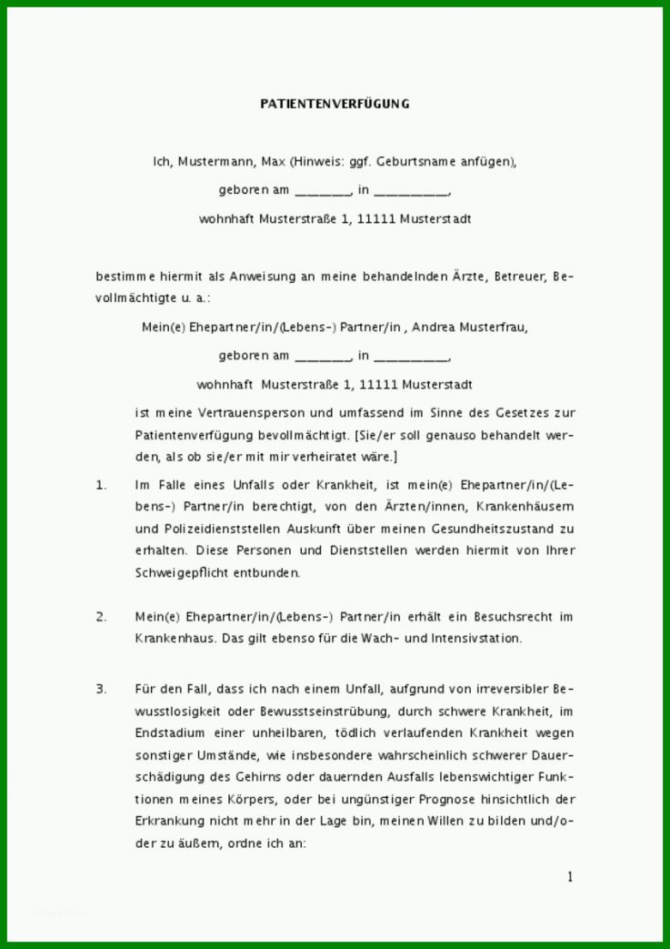 Hervorragen Vorlage Patientenverfügung 2018 848x1200