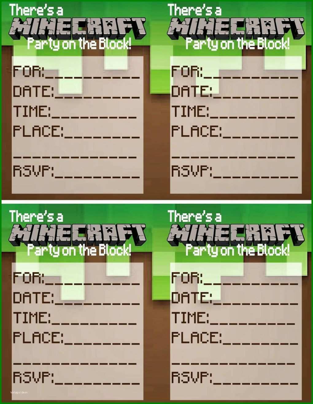 Faszinierend Minecraft Einladungskarten Vorlage 1240x1600
