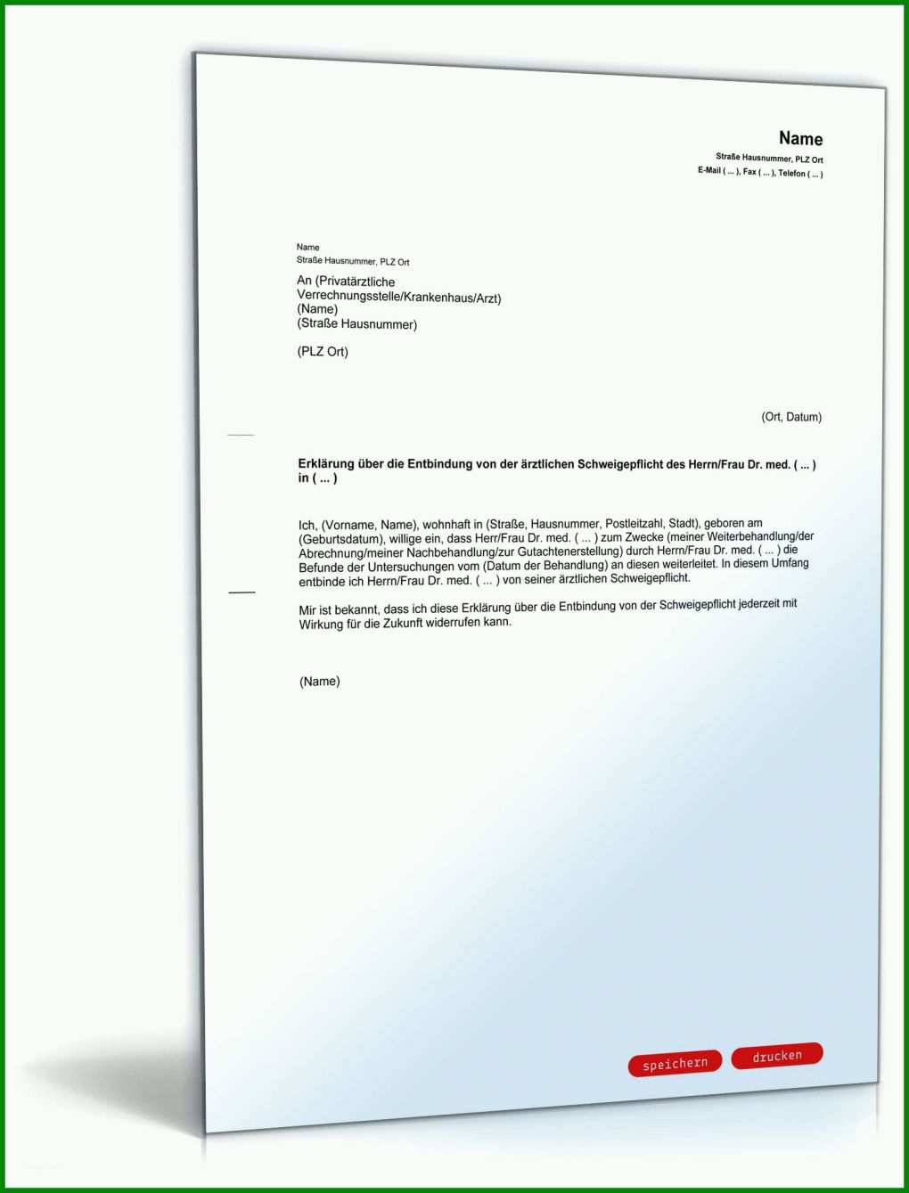 Kreativ Schweigepflichtsentbindung Arzt Vorlage 1600x2100