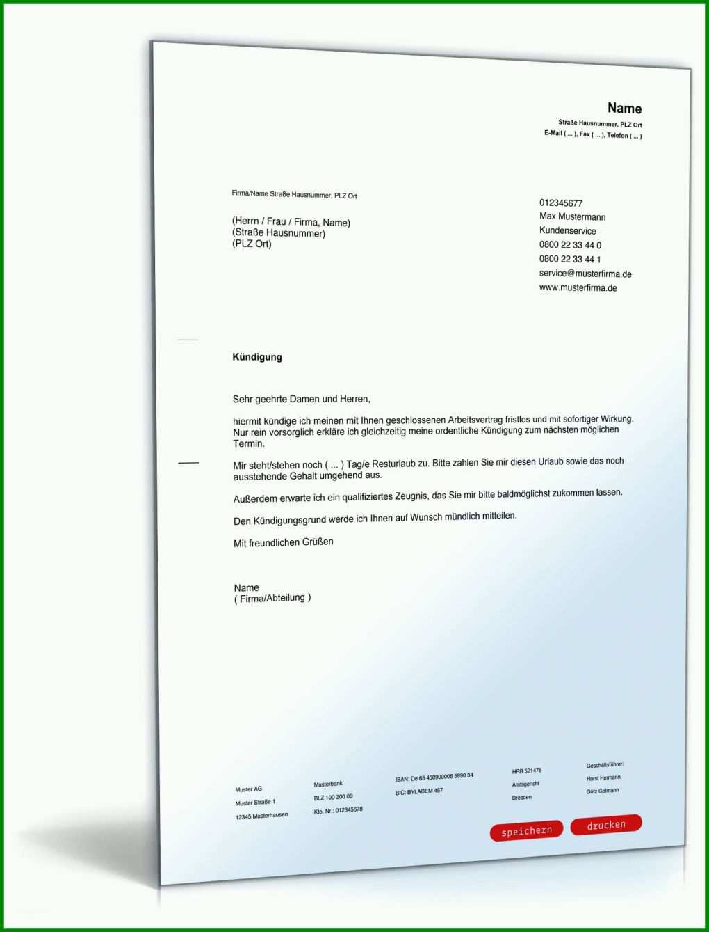 Allerbeste Vorlage Kündigung Arbeitnehmer 1600x2100
