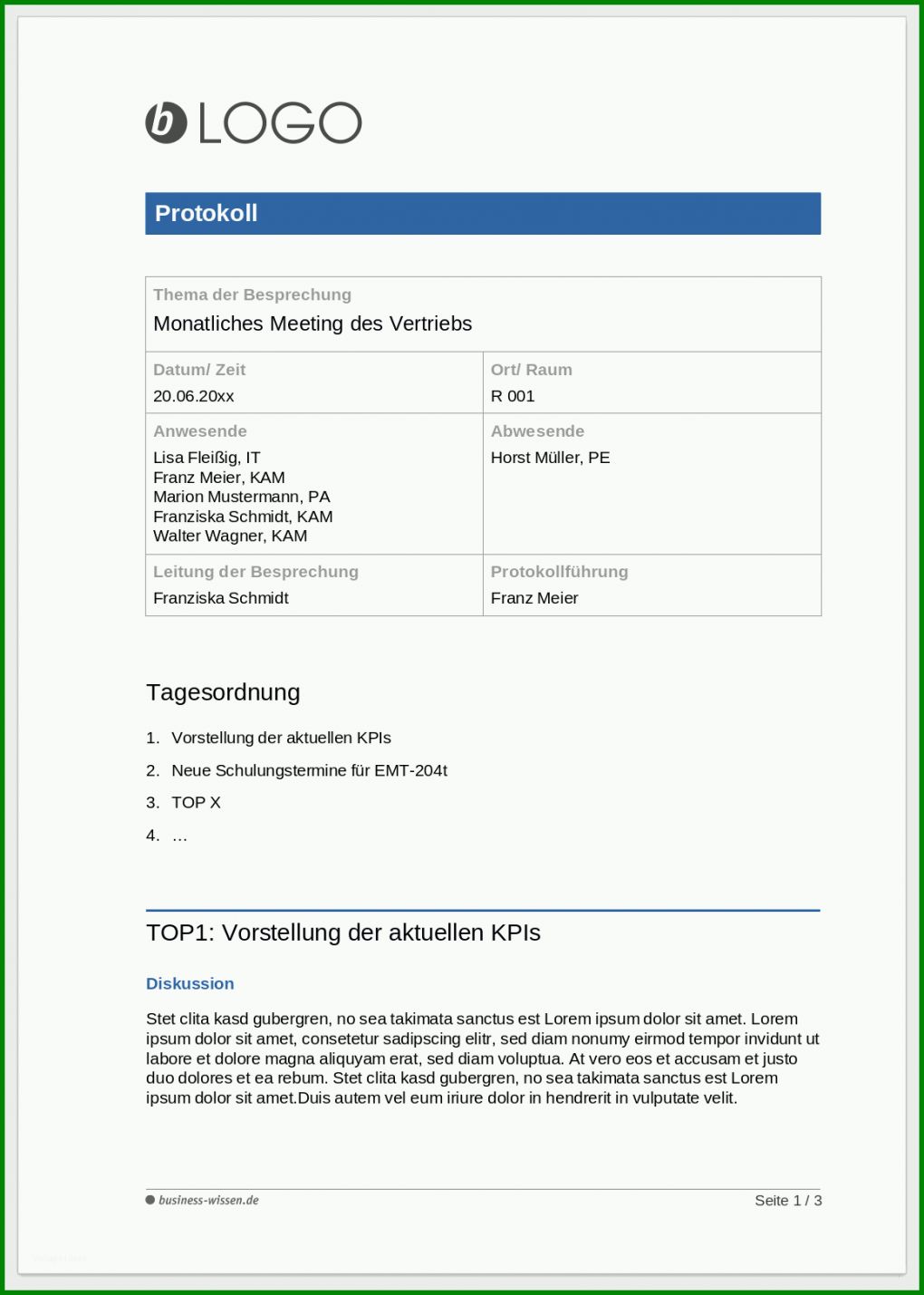 Toll Besprechungsprotokoll Vorlage Word 1158x1622
