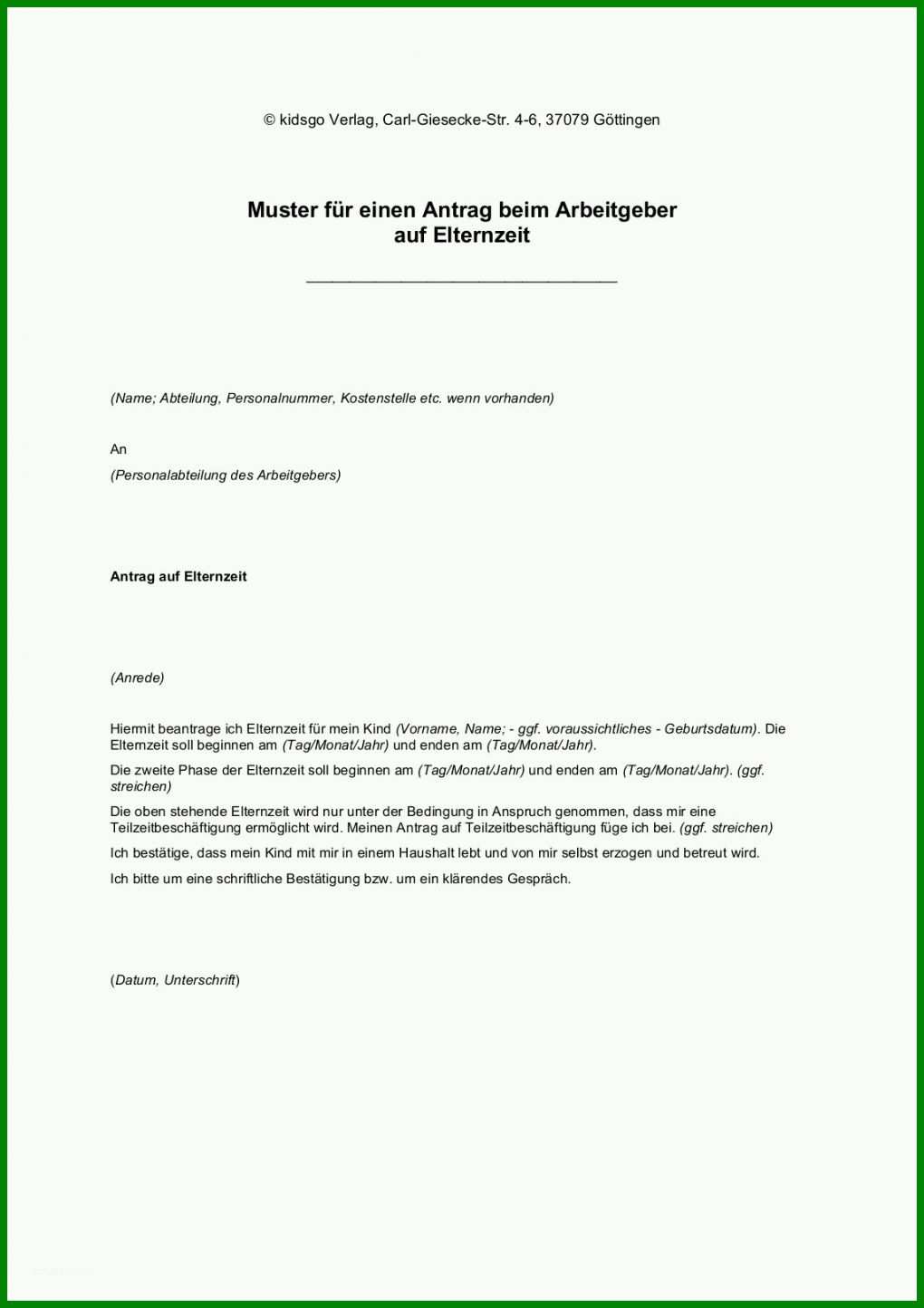 Großartig Elternzeit Antrag Vorlage 1140x1614