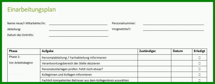 Unvergleichlich Einarbeitungsplan Neuer Mitarbeiter Vorlage Excel 970x381