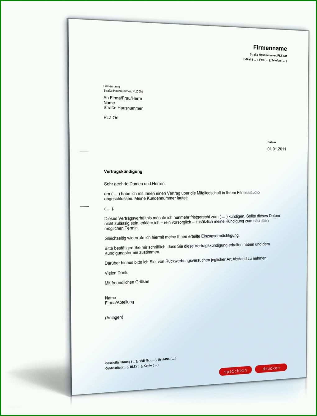 Schockieren Kündigung Fitness Vorlage 1600x2100