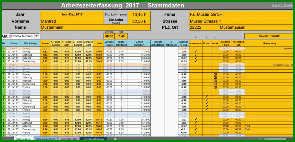 Überraschend Excel Arbeitszeiterfassung Vorlage 1280x616