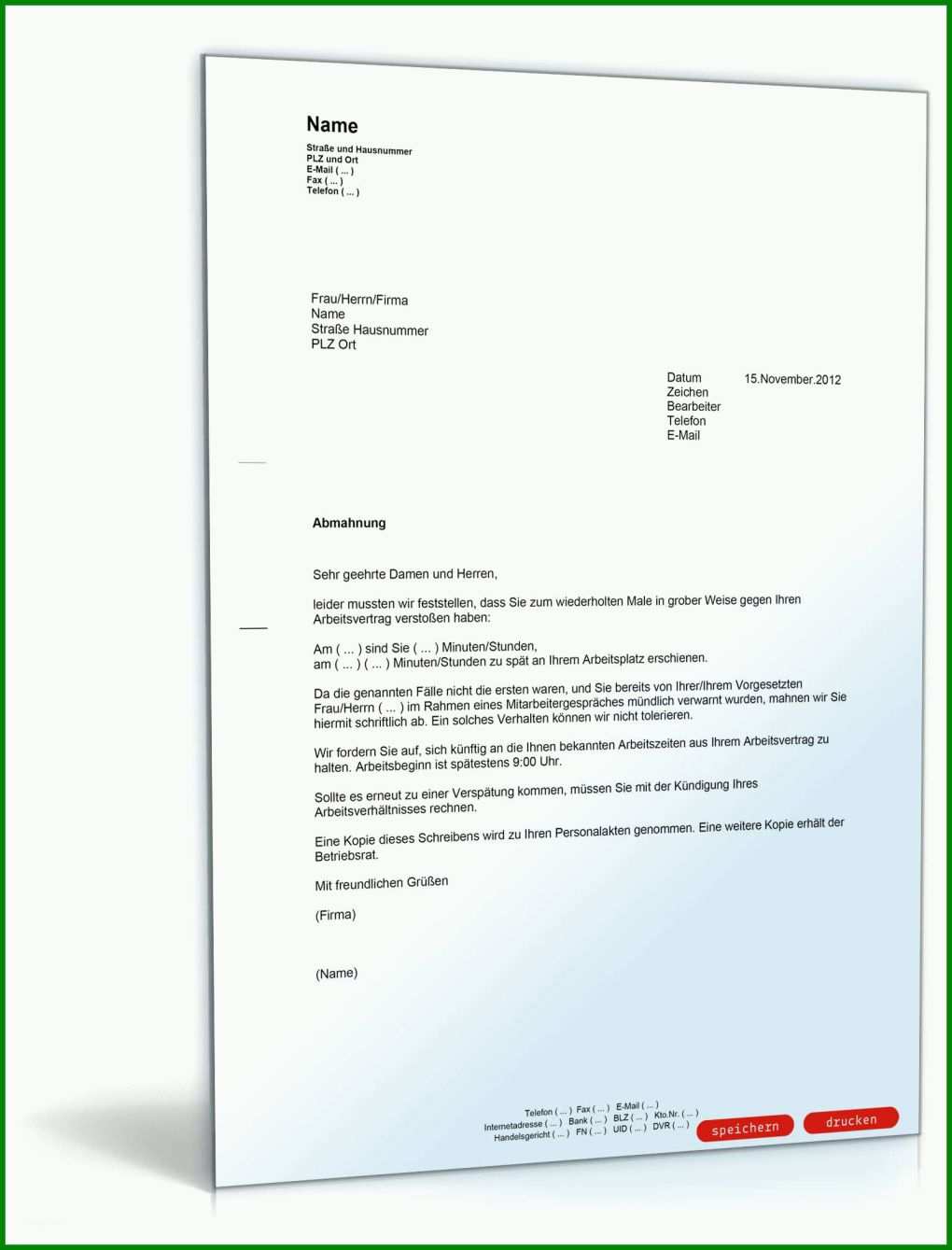 Hervorragen Vorlage Abmahnung Arbeitnehmer 1600x2100