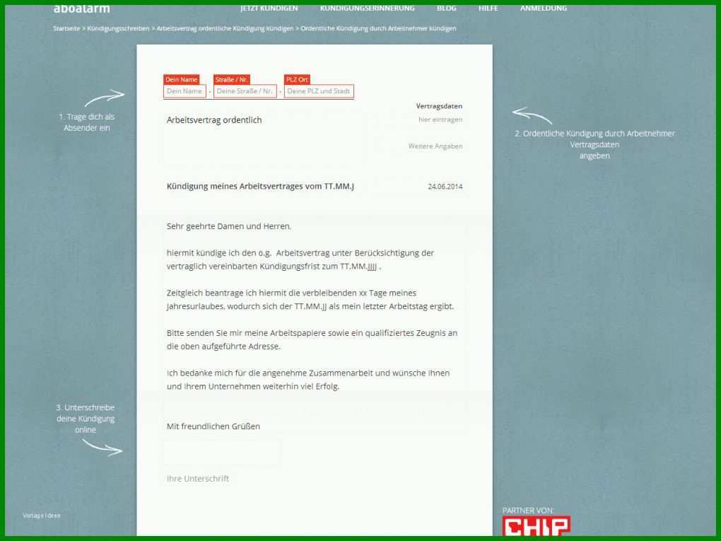 Großartig Vorlage Kündigung Arbeitnehmer 1297x973