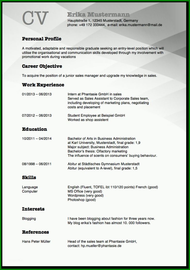Großartig Cv Englisch Vorlage 900x1277