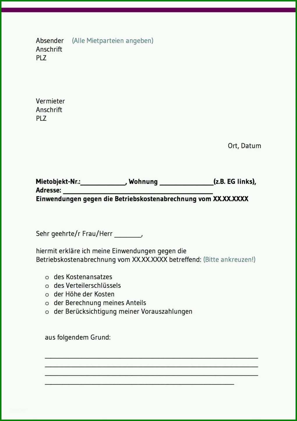 Allerbeste Nebenkostenabrechnung Anschreiben Vorlage Word 1239x1754