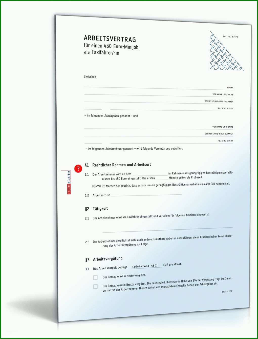 Unvergleichlich Vorlage Arbeitsvertrag Geringfügige Beschäftigung 1600x2100