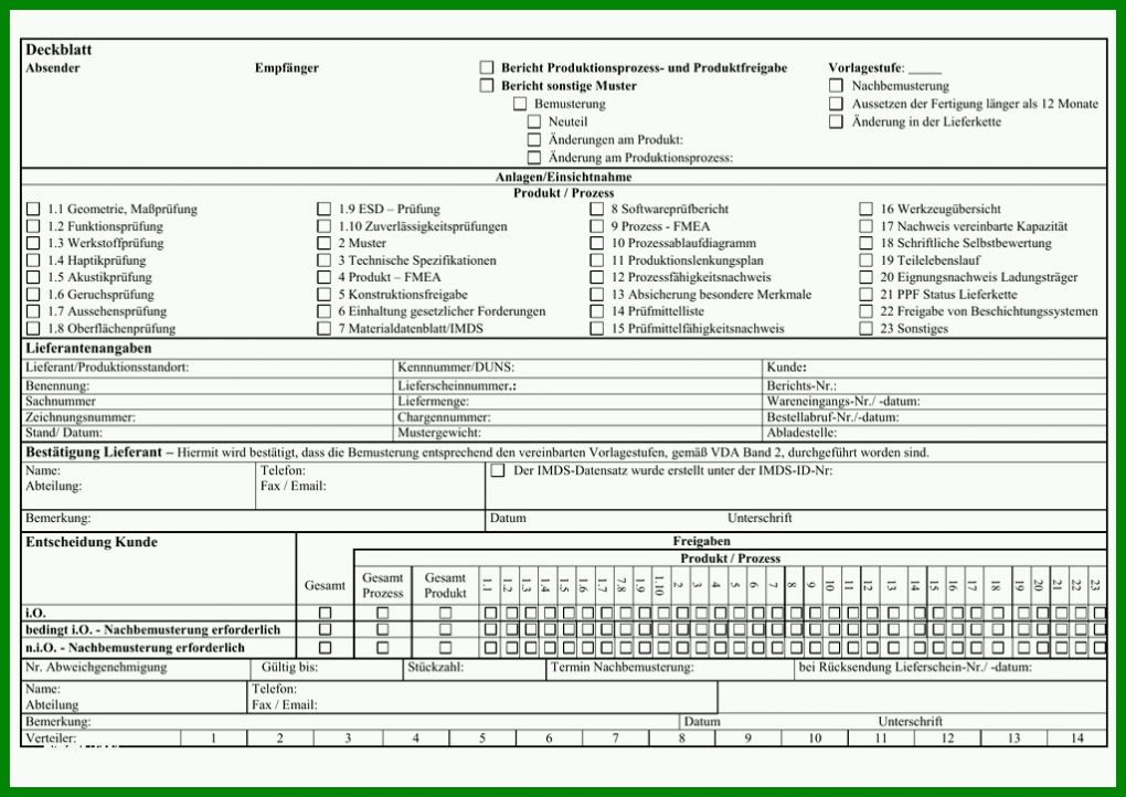 Modisch Erstmusterprüfbericht Vda Vorlage Excel 1024x725