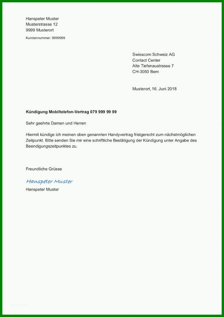 Hervorragend Handyvertrag Kündigen Vorlage Kostenlos 868x1227