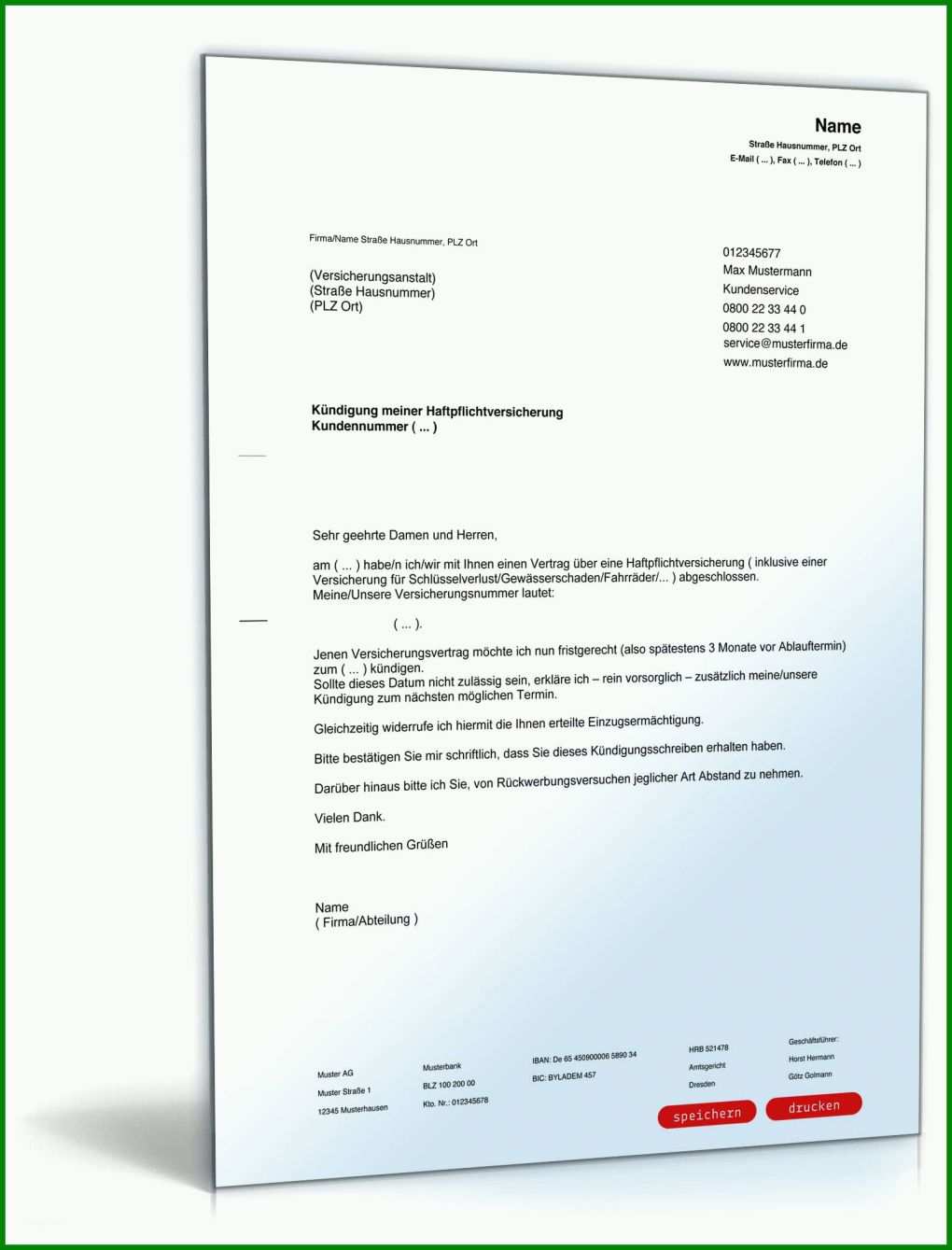 Toll Kündigung Haftpflichtversicherung Vorlage 1600x2100