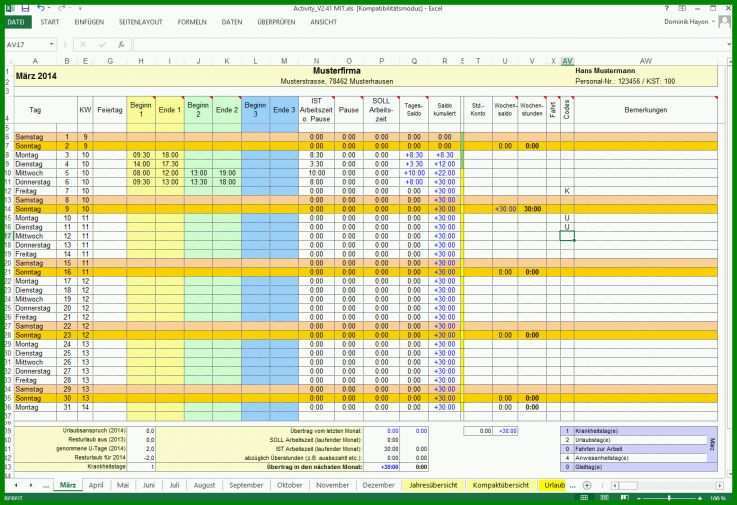 Ungewöhnlich Zeiterfassung Excel Vorlage 1391x953