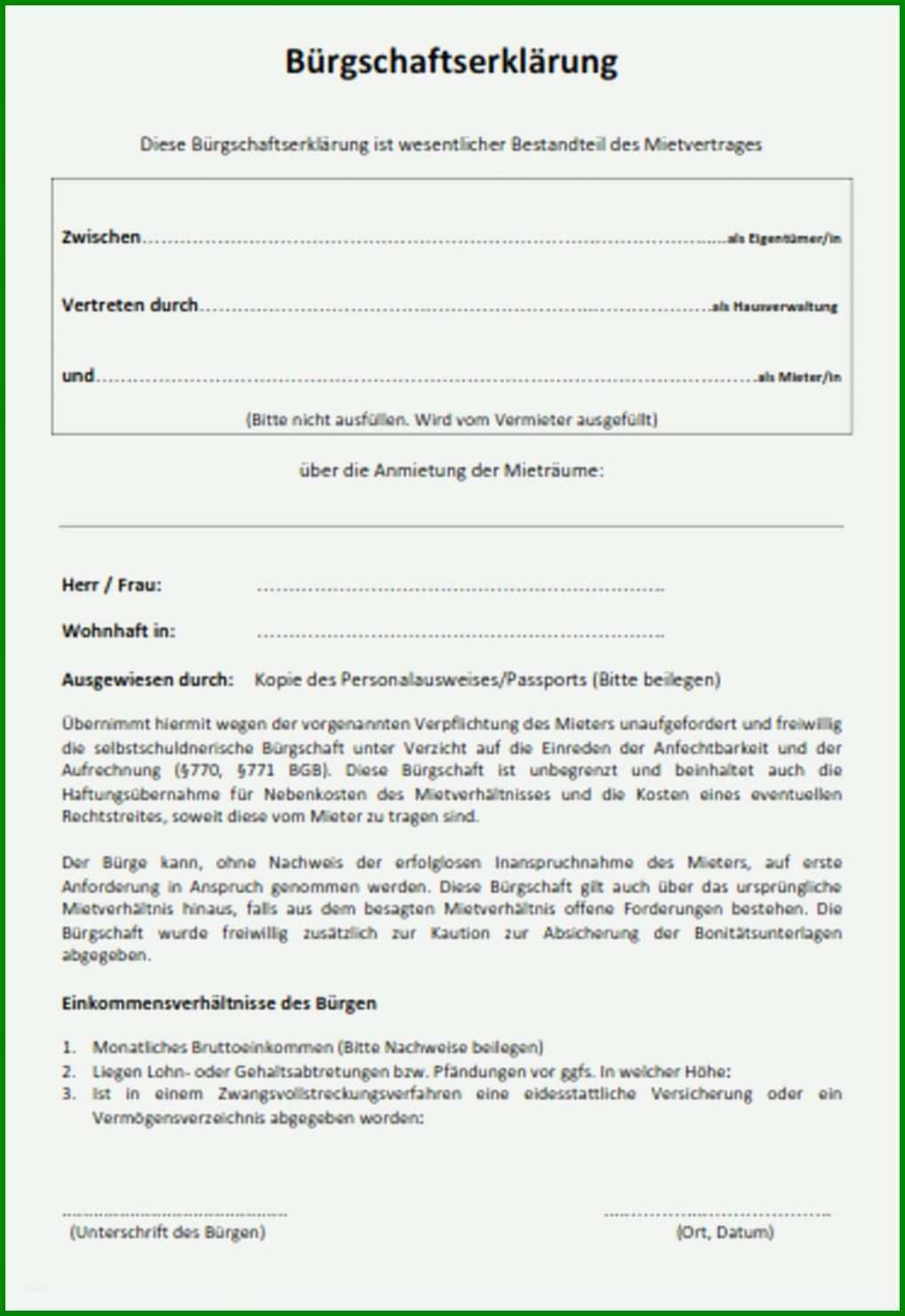 Angepasst Bürgschaftserklärung Miete Vorlage 1512x2199