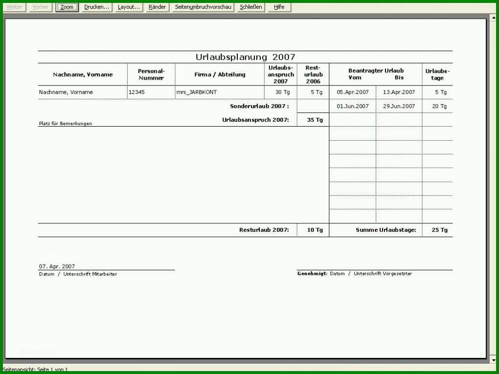 Ideal Urlaubsantrag Excel Vorlage Kostenlos 1024x768