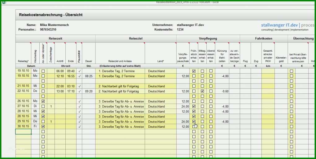 Auffällig Vorlage Reisekostenabrechnung Excel 1373x692